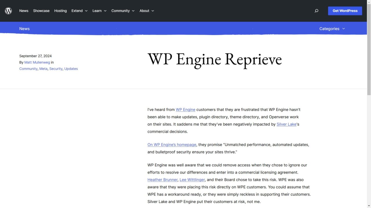 WP Engine Reprieve