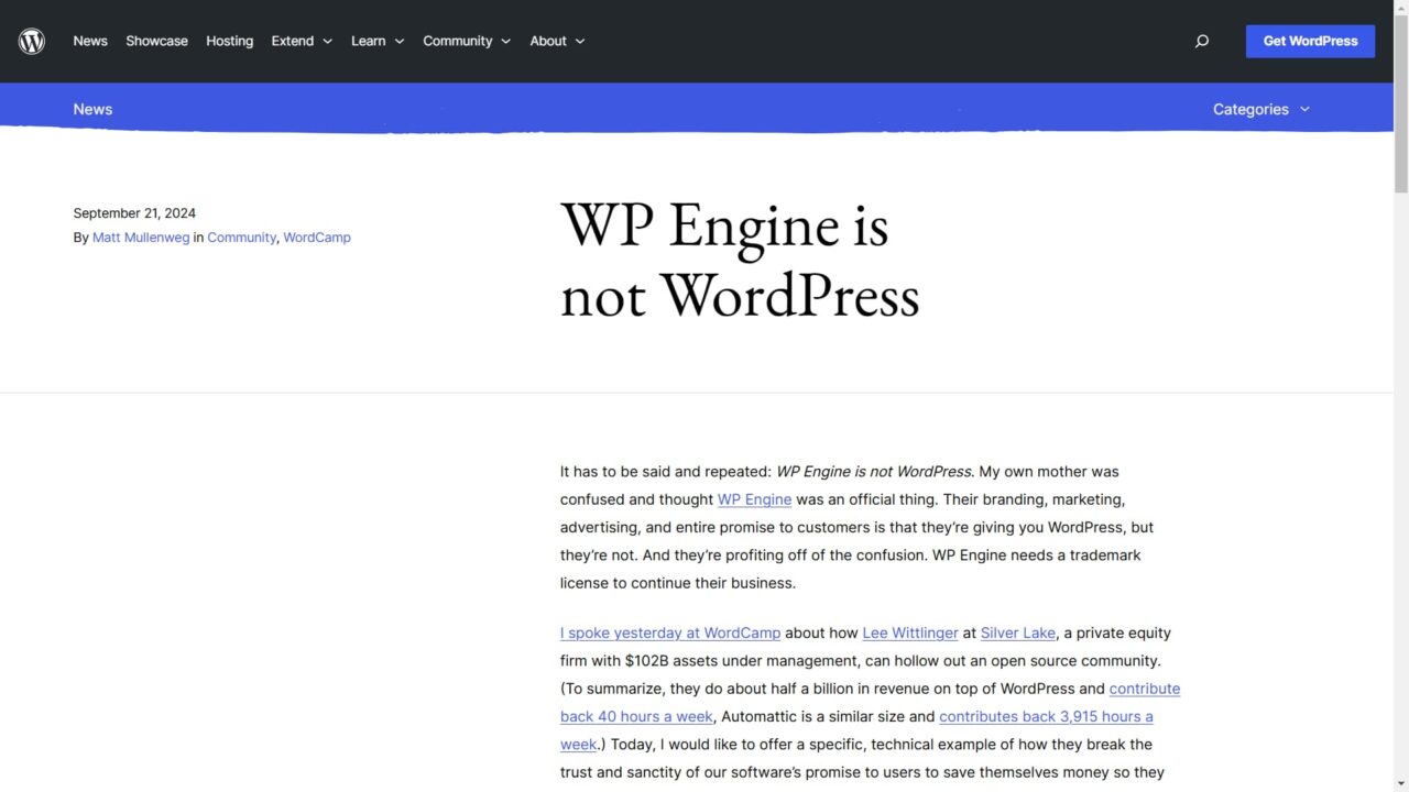 WP Engine is not WordPress